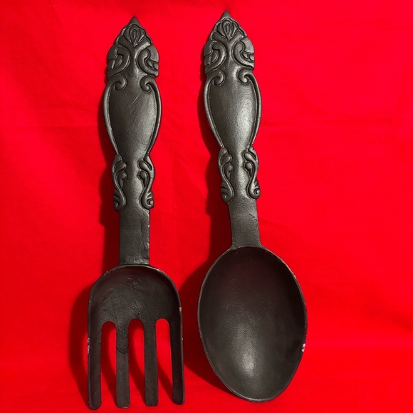 n/a Other - Black Decorative Kitchen Utensils Fork and Spoon Set Wall Hanging Decor